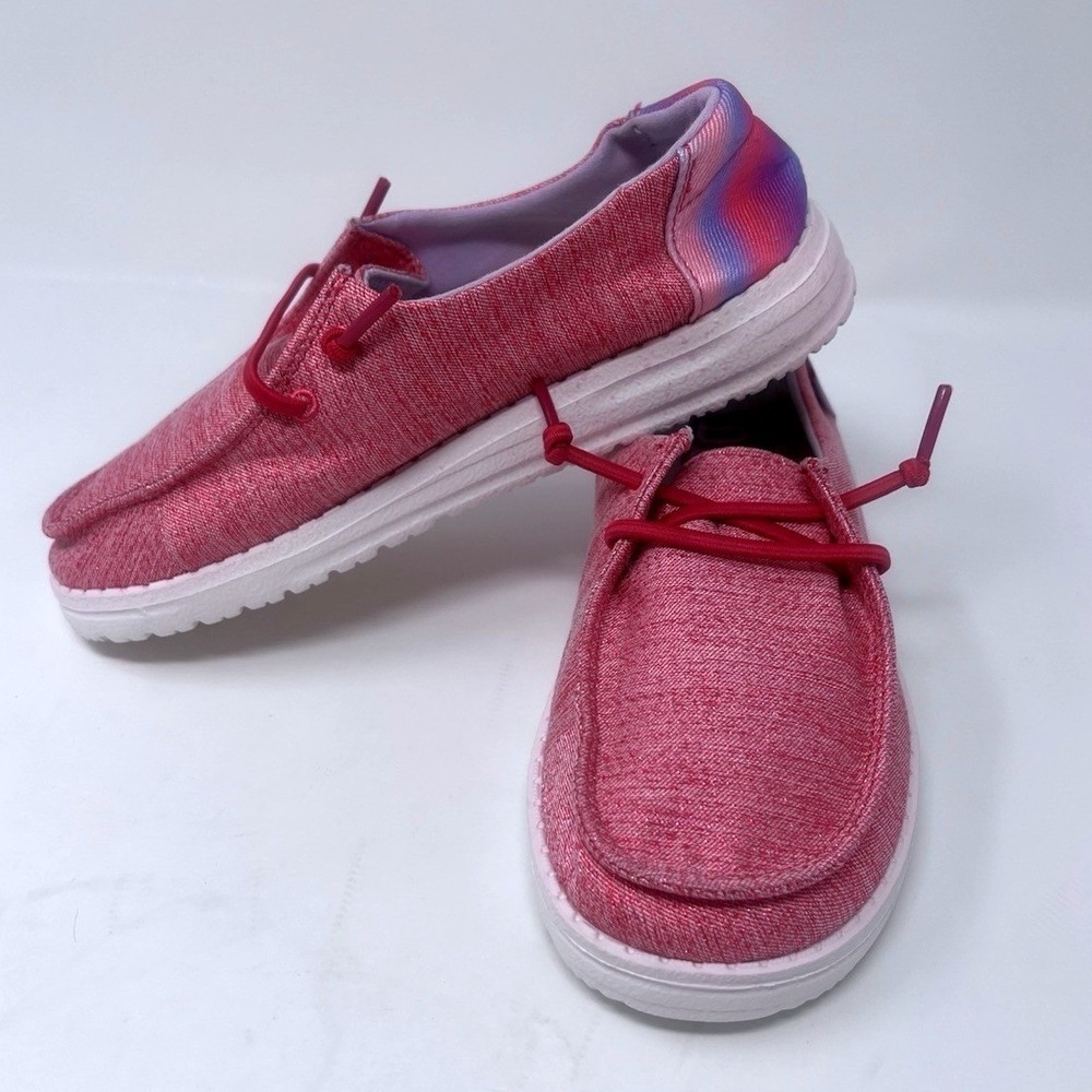 HEY DUDE Wendy Linen Sparkle Pink Shoes Girls/Youth Size Y2 NEW